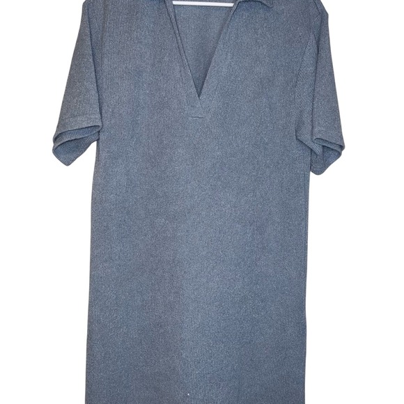 H&M Dresses & Skirts - HM Blue Ribbed Knit Polo Dress Short Sleeve V-Neck Midi Size M 268935